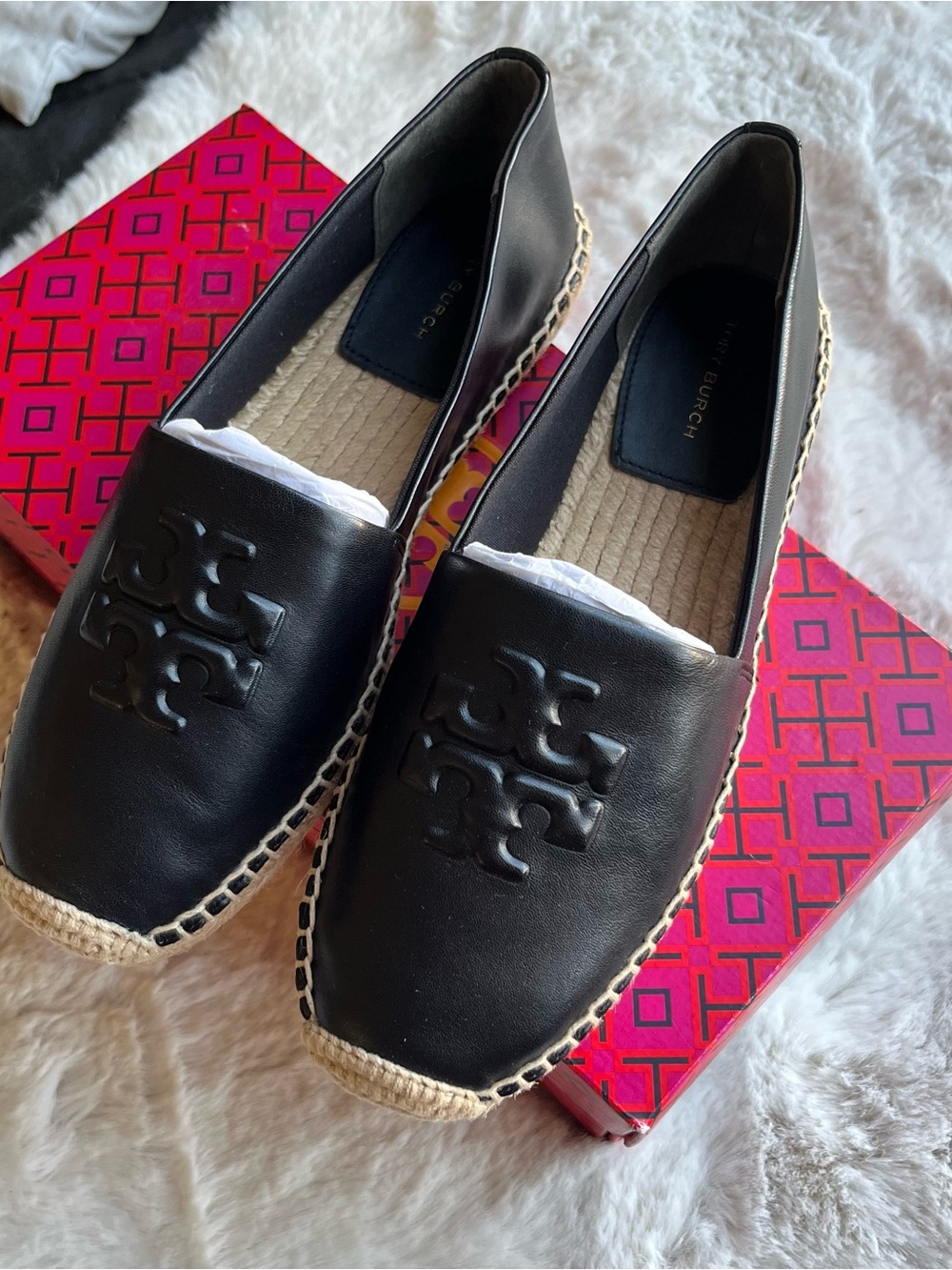 Tory Burch Everly Black Leather Espadrille